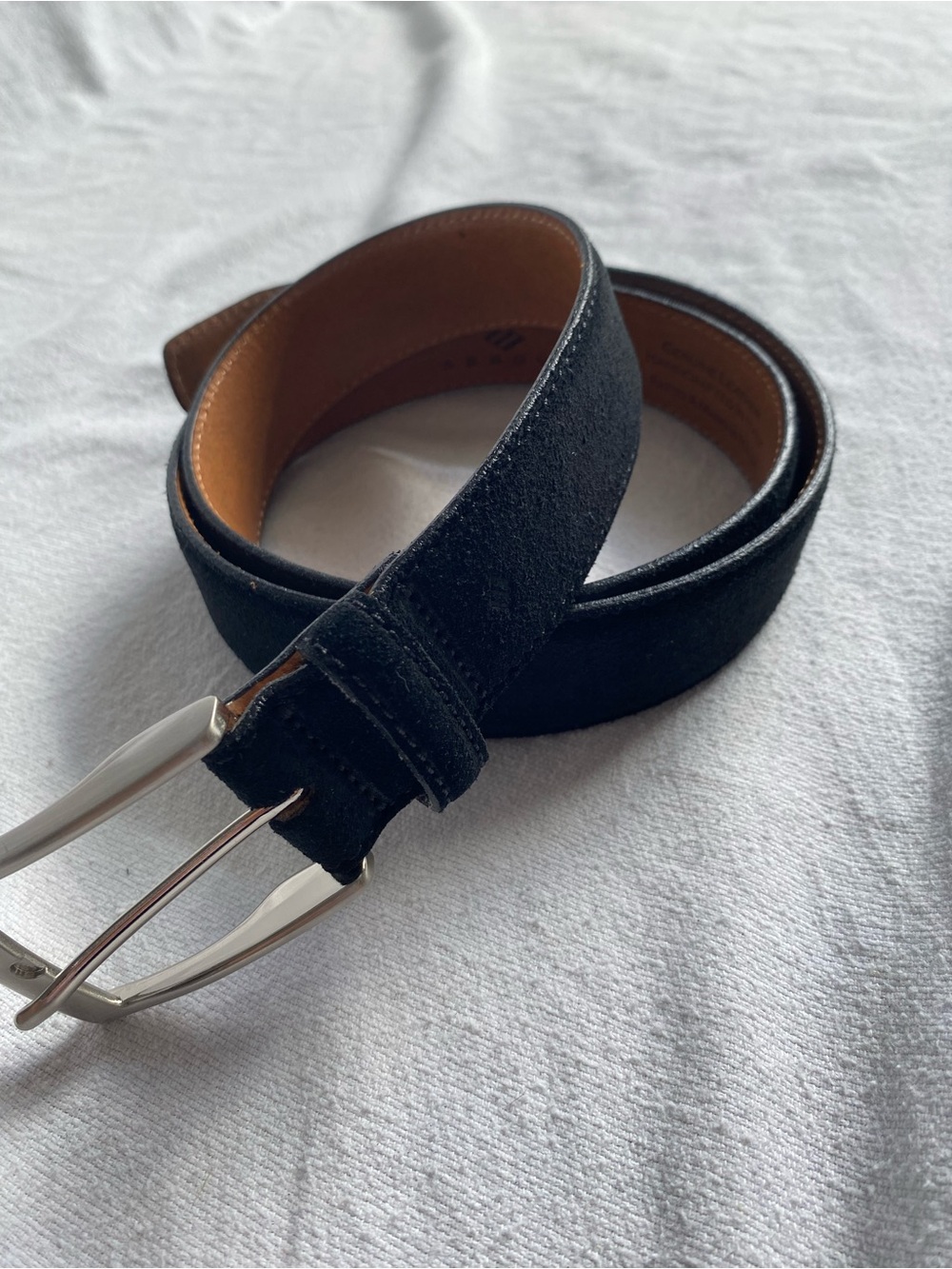 Joseph Abboud Black Suede Belt with Silver Buckle Handcrafted in Italy 36/90